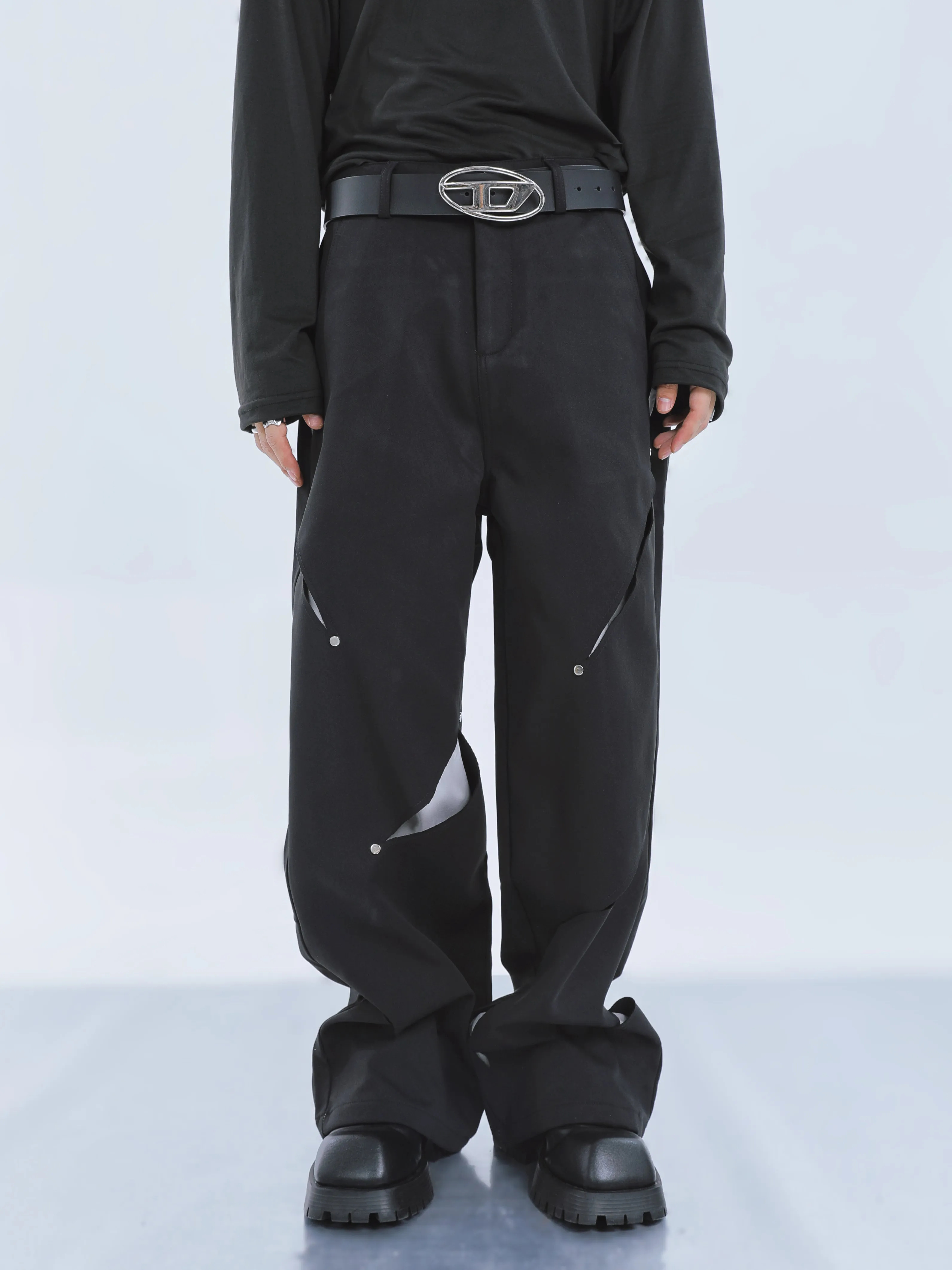【23s September.】Cut-out Contrast Straight-leg Trousers