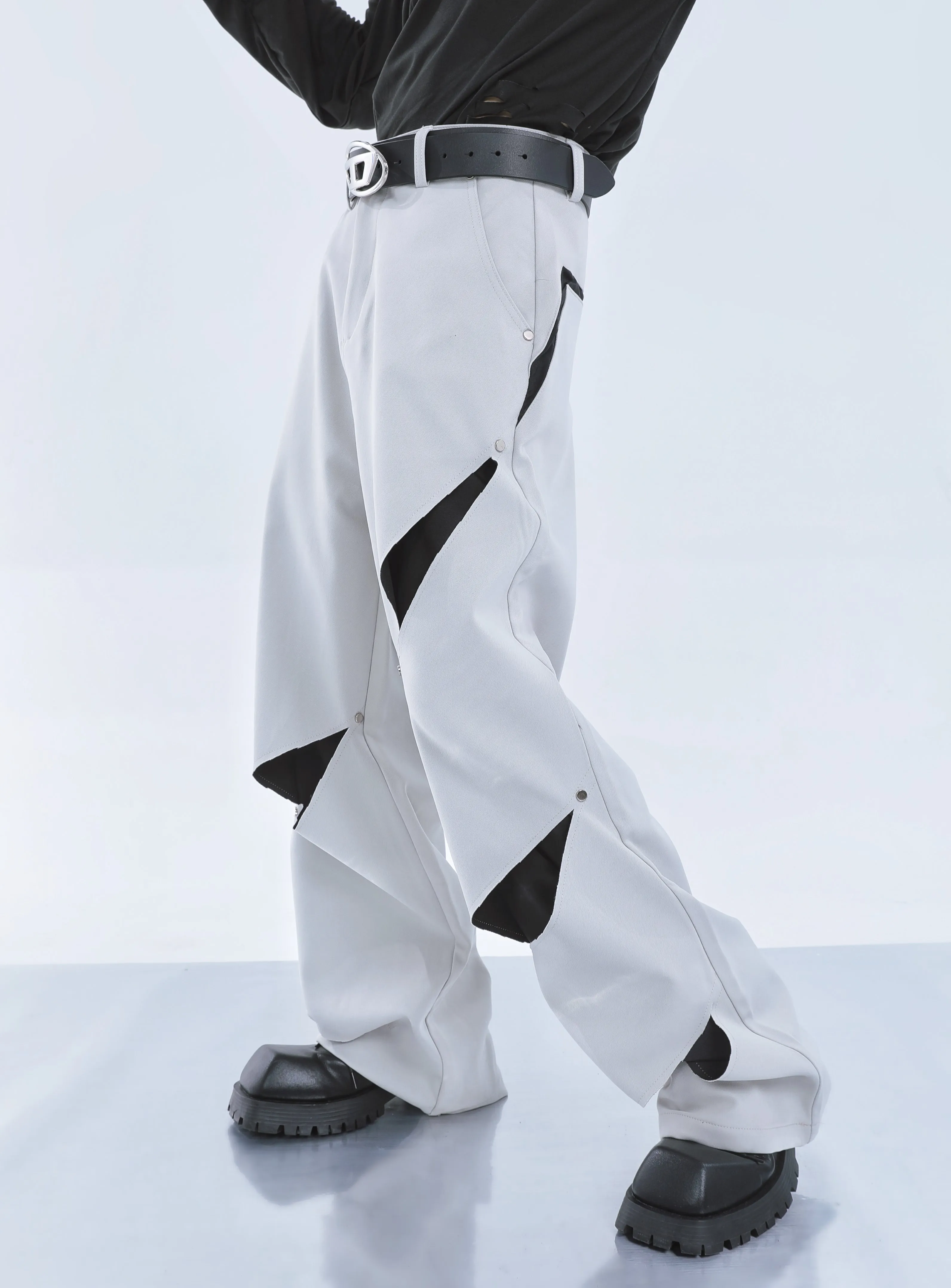 【23s September.】Cut-out Contrast Straight-leg Trousers