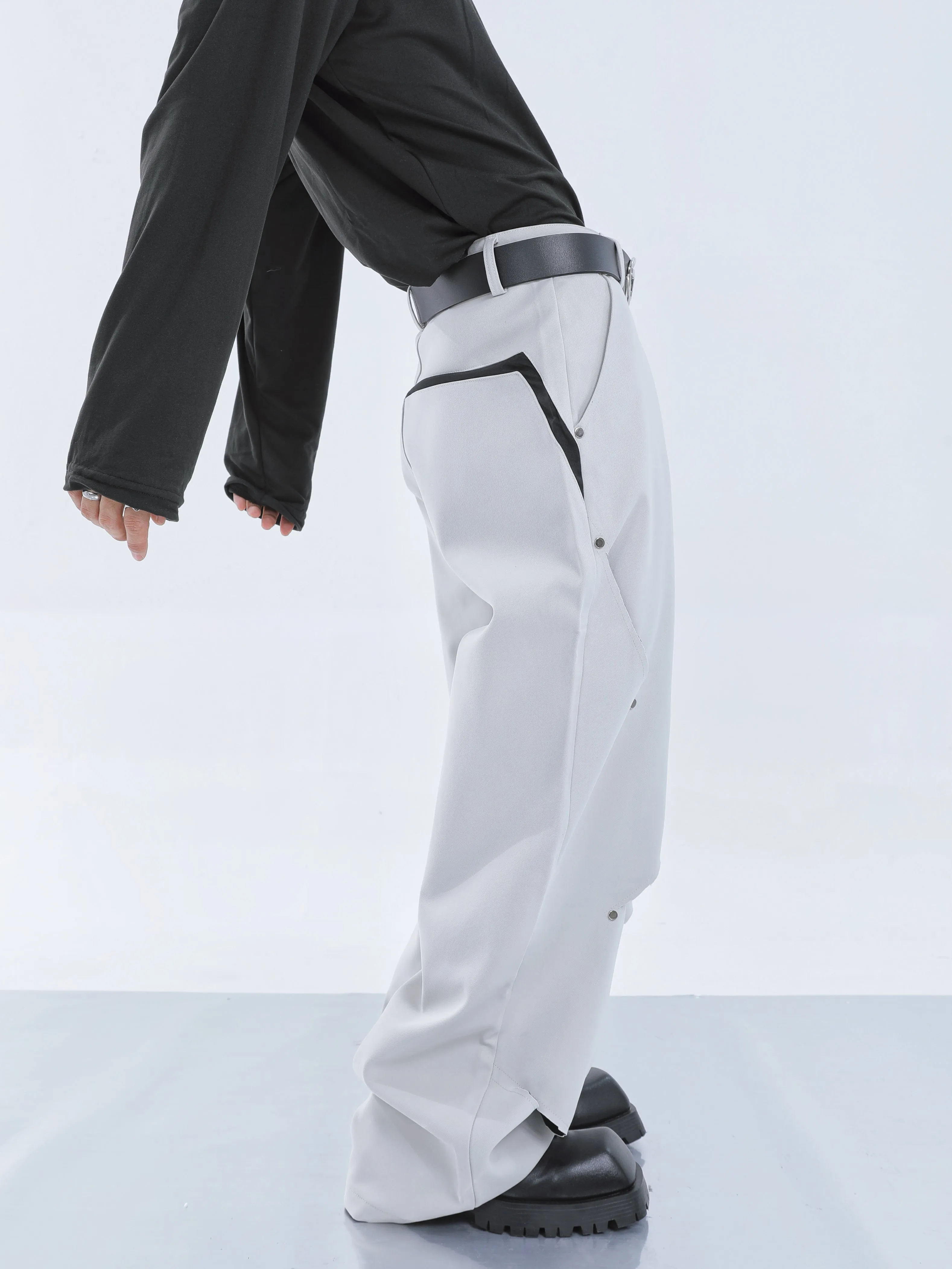 【23s September.】Cut-out Contrast Straight-leg Trousers