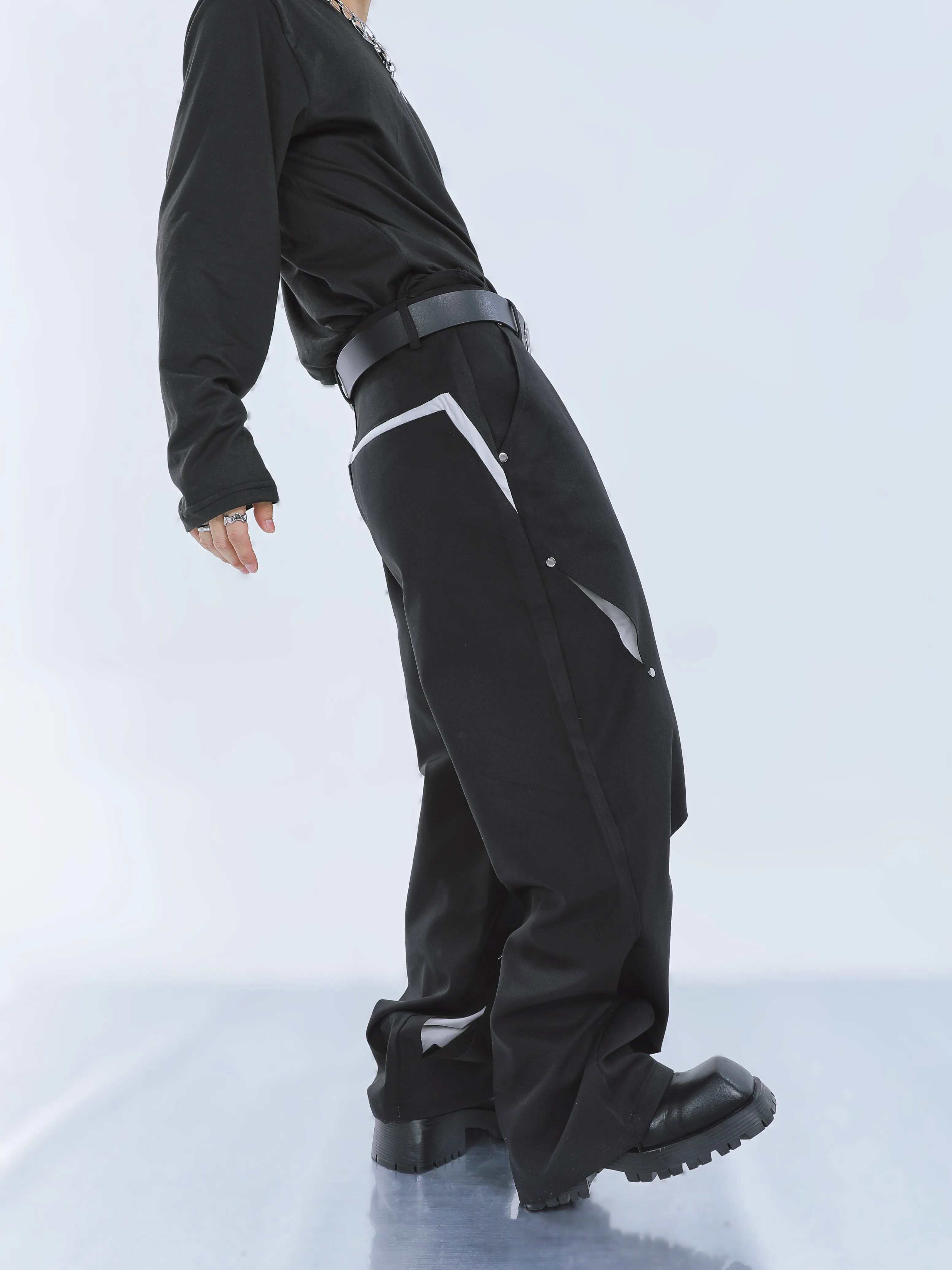 【23s September.】Cut-out Contrast Straight-leg Trousers