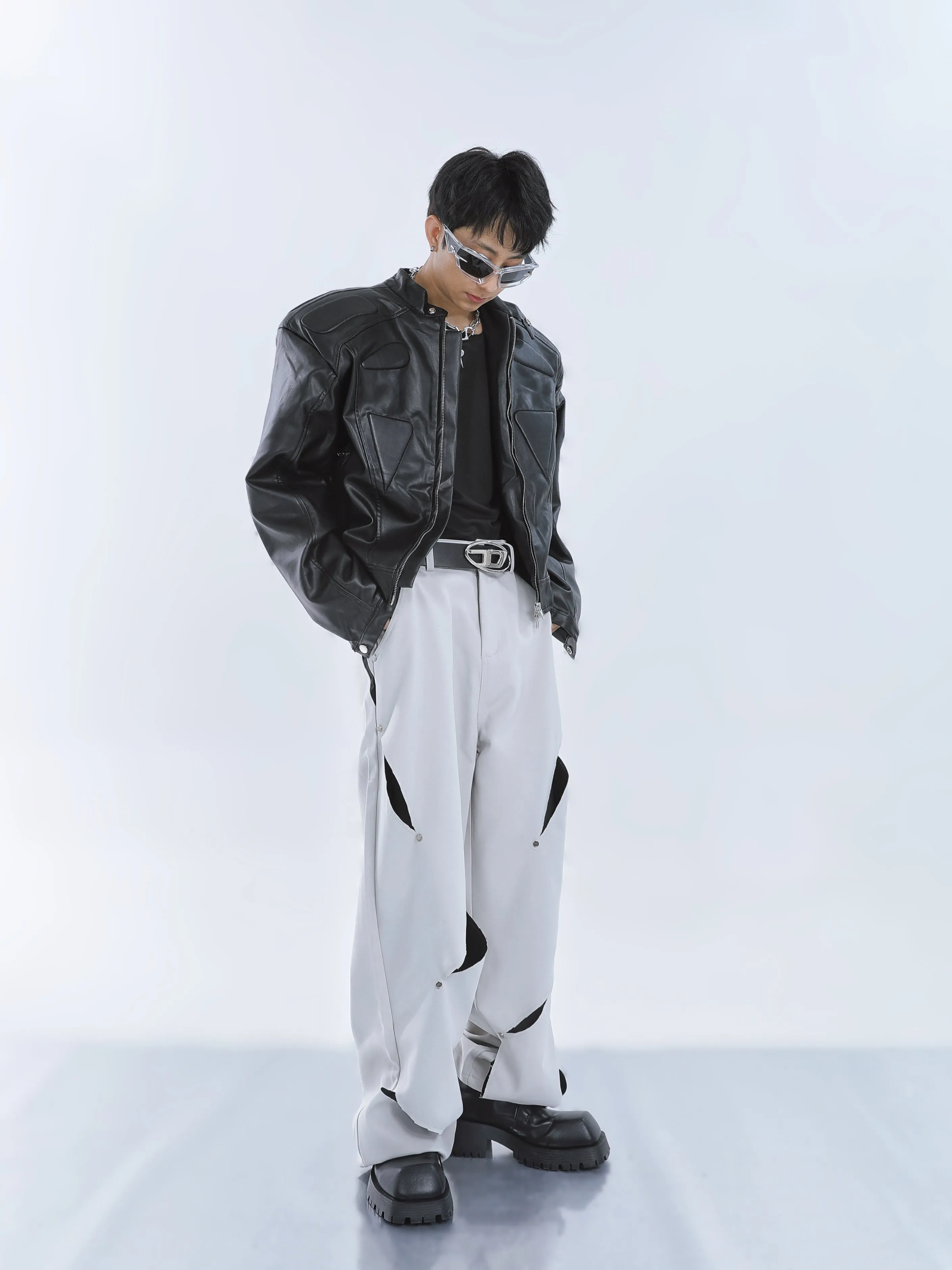 【23s September.】Cut-out Contrast Straight-leg Trousers