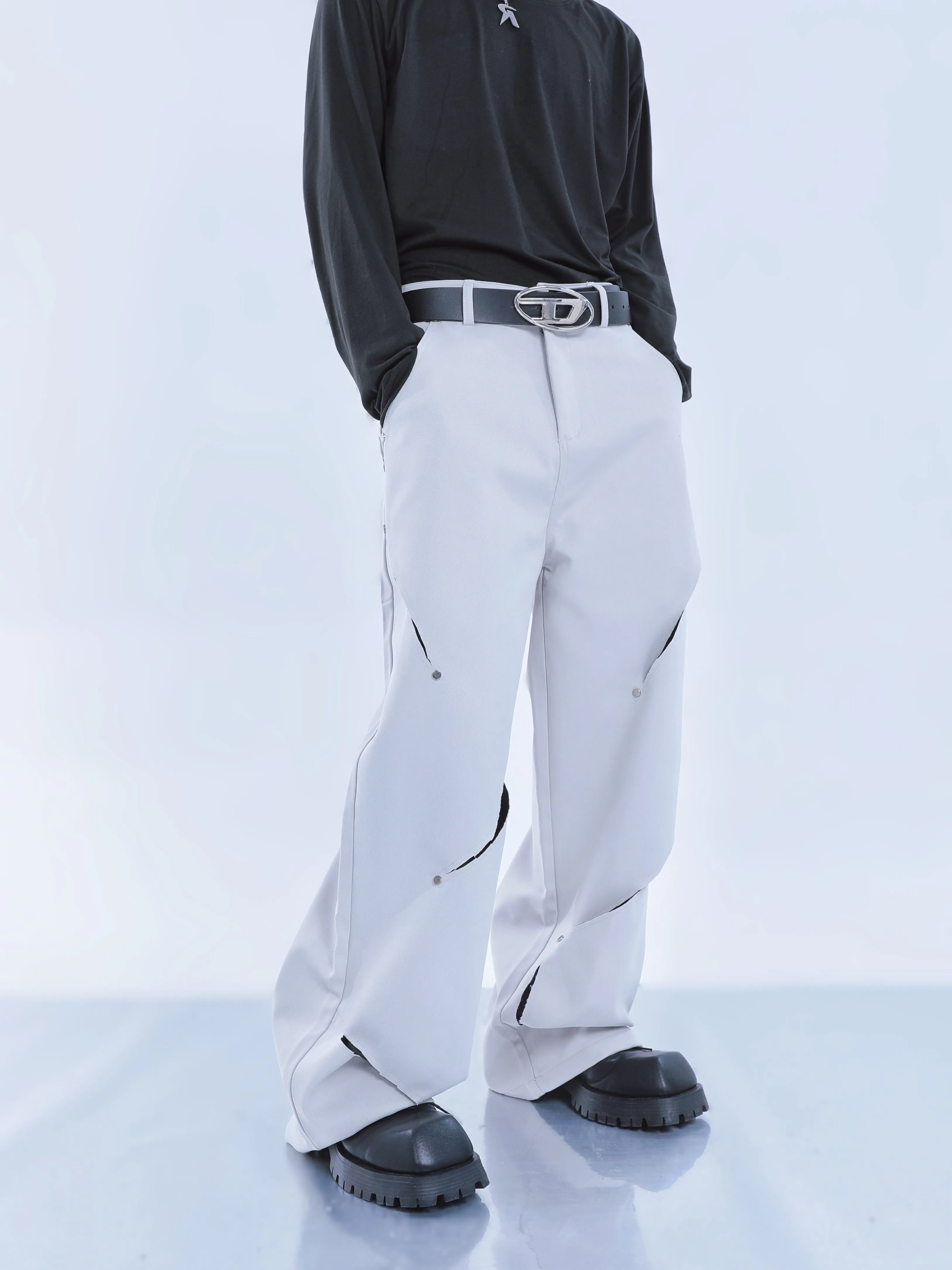 【23s September.】Cut-out Contrast Straight-leg Trousers