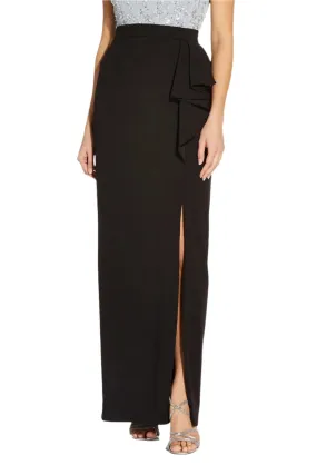 Adrianna Papell Mid Banded Waist Ruffled Slit Side Solid Long Knot Crepe Skirt