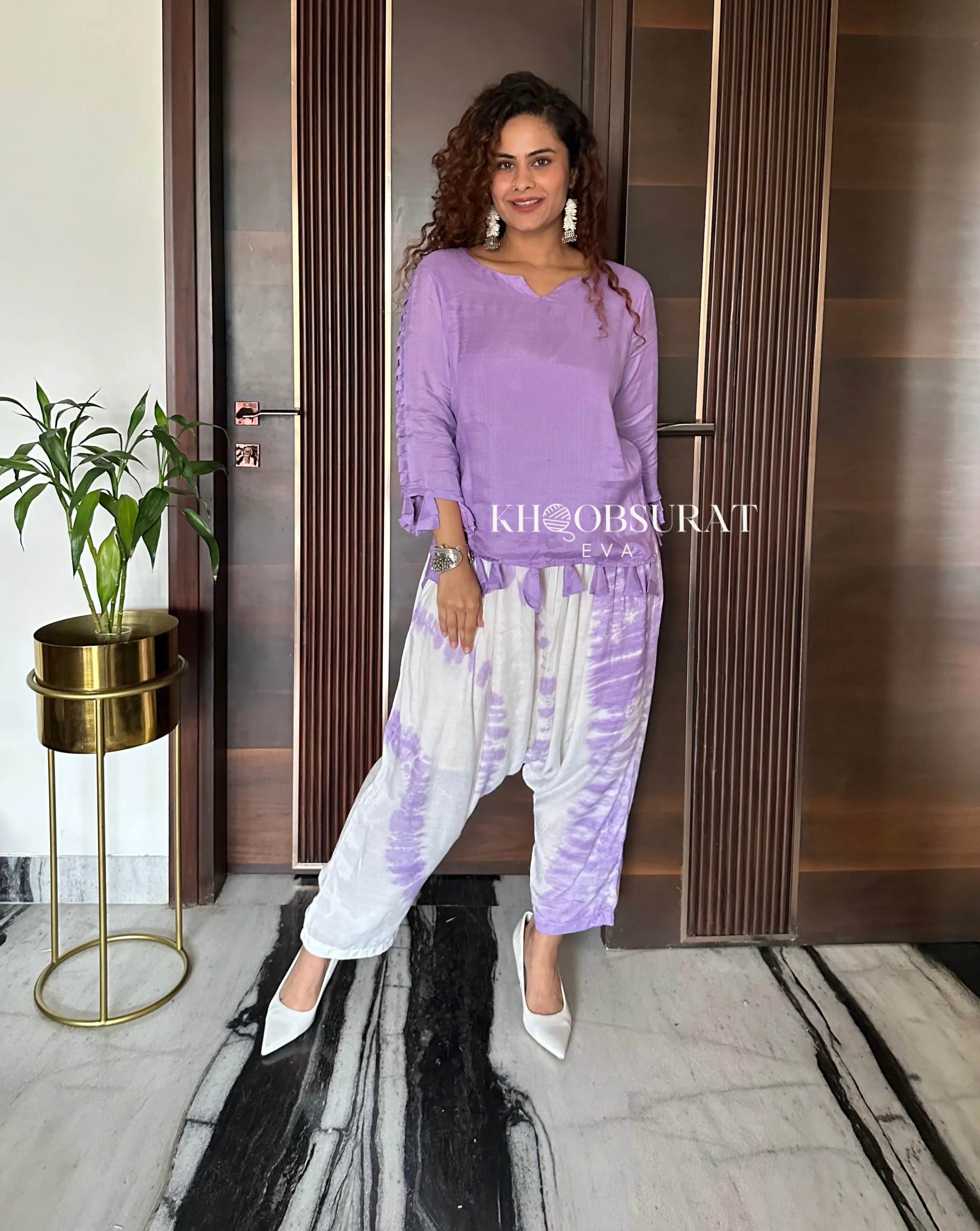 Airy Styles Purple Top With Tulip Pants