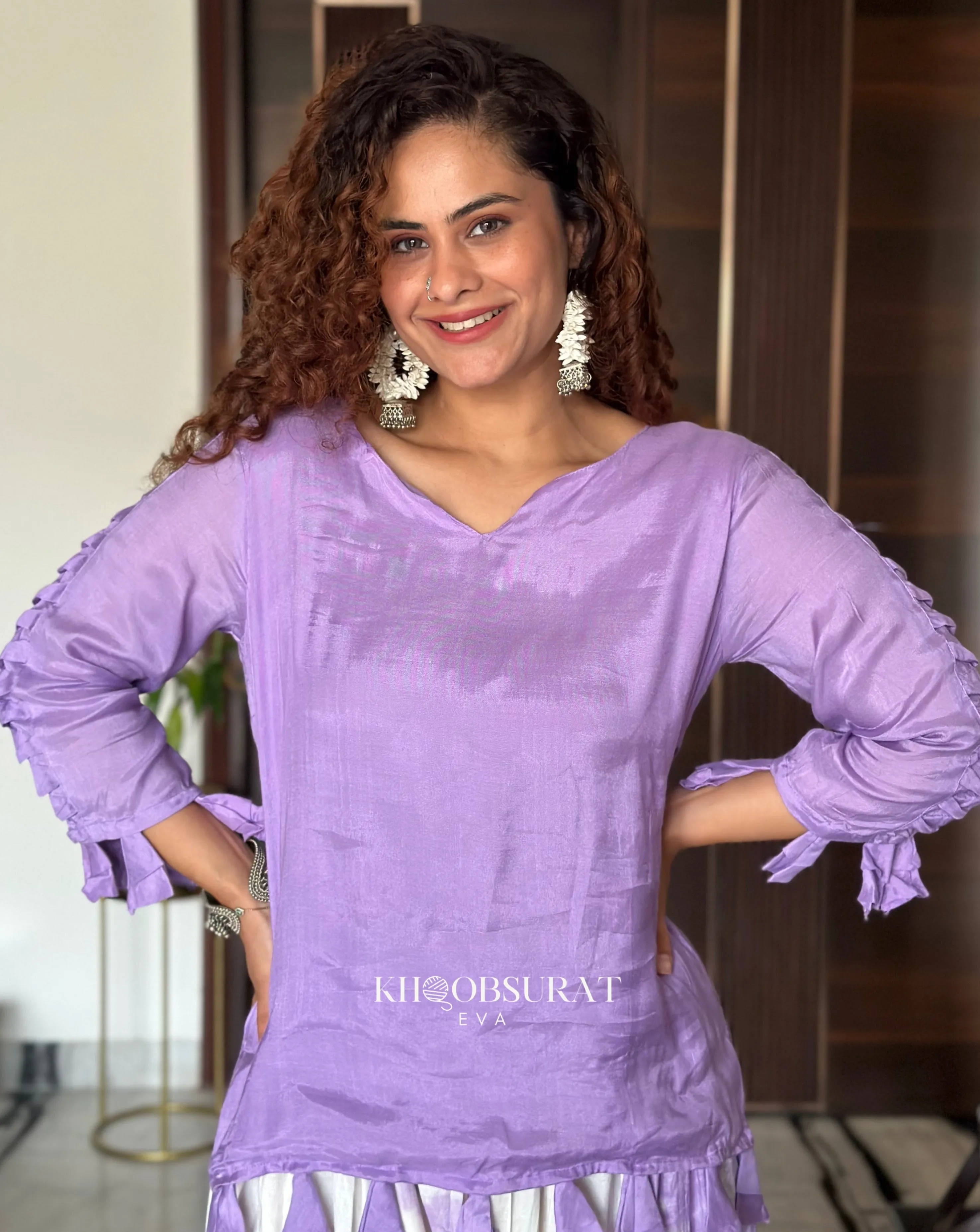 Airy Styles Purple Top With Tulip Pants
