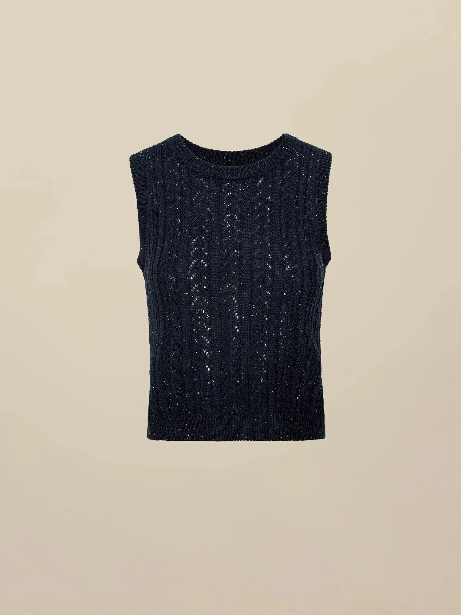 Amoretu Lyocell Sleeveless Openwork Sequin Knitted Vest