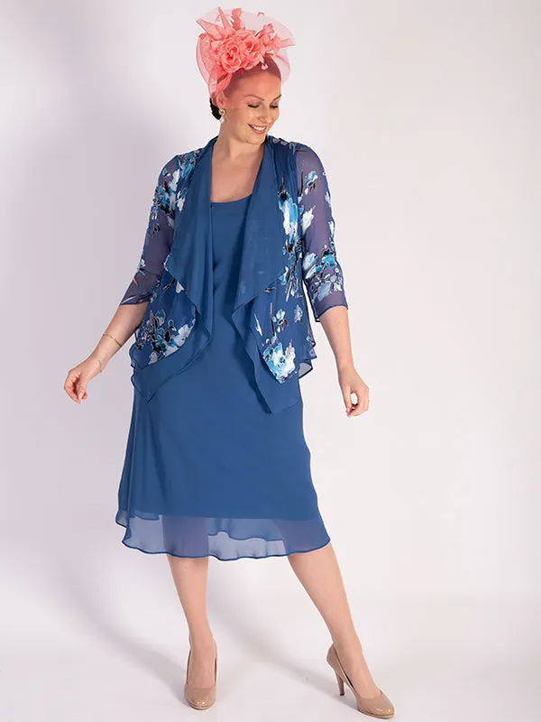 Azure Floral Print Silk Devore Layered Shrug