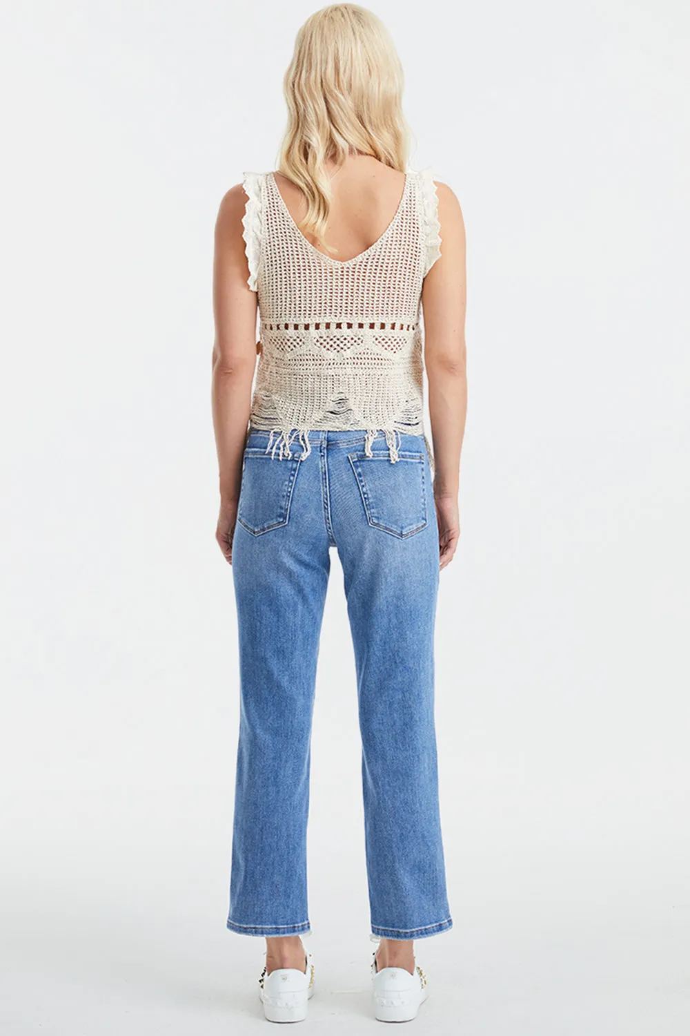 BAYEAS Full Size High Waist Raw Hem Straight Jeans
