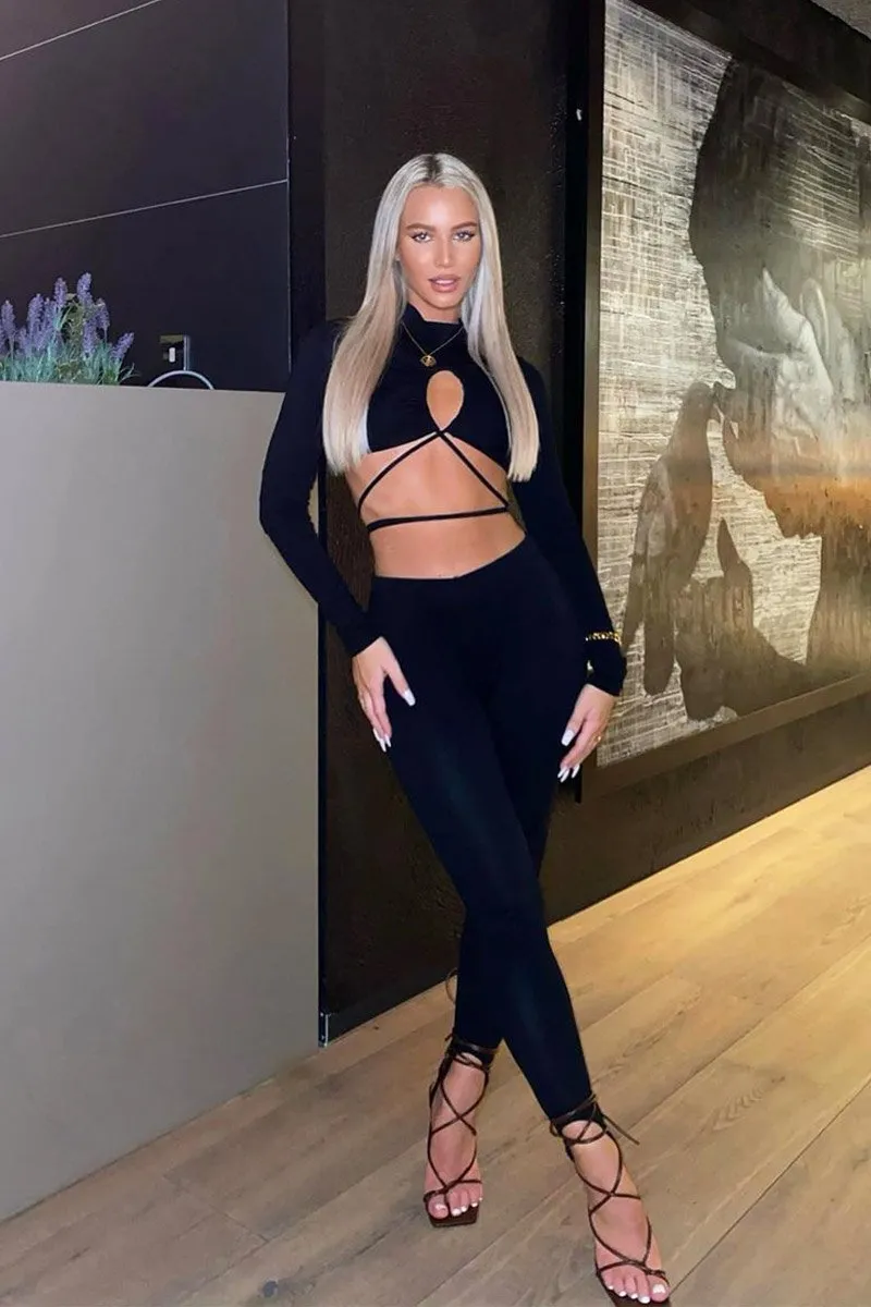 Black Chest Cut Out High Neck Crop Top - Kara