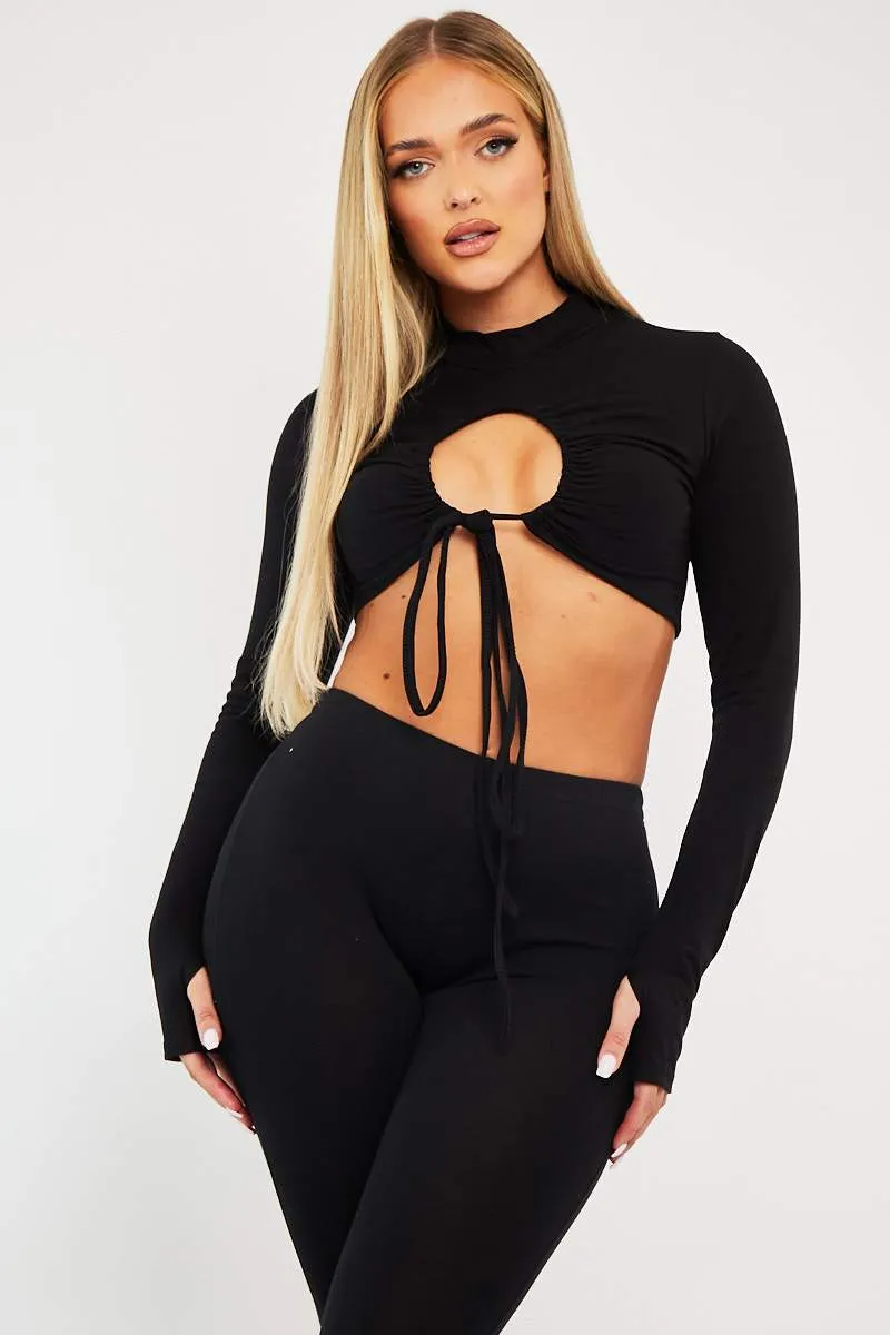 Black Chest Cut Out High Neck Crop Top - Kara