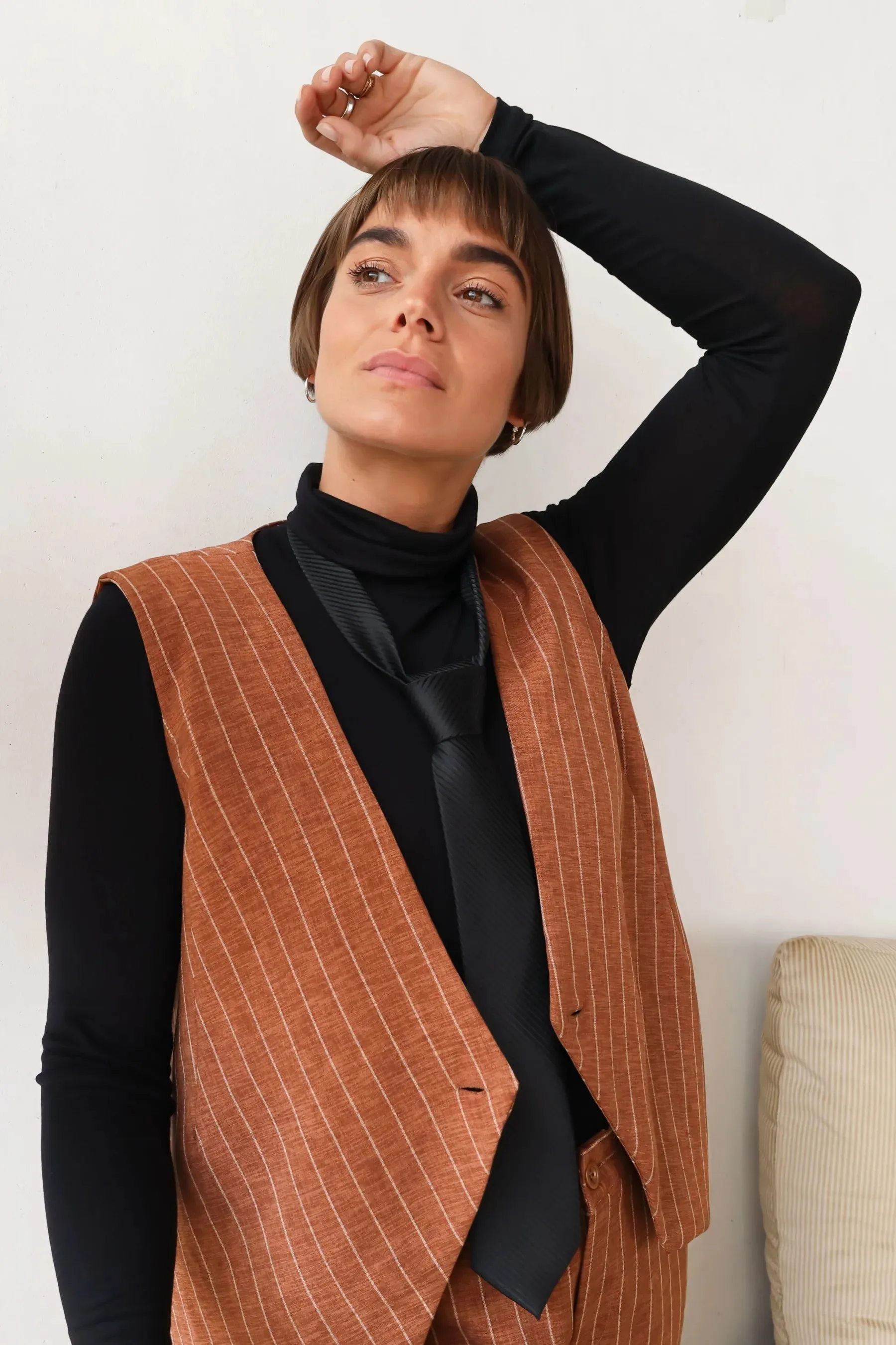 Black Colour BCChicago Vest Camel Stripe