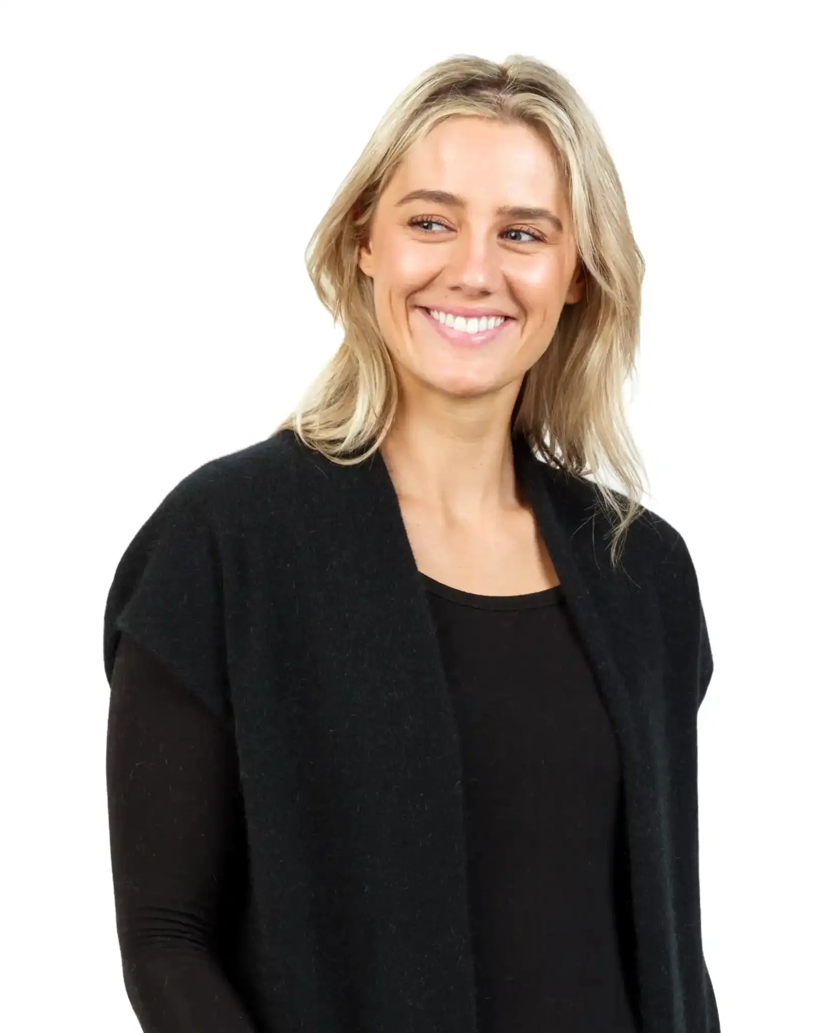 Black Women's Long Vest in Possum Merino - NB890