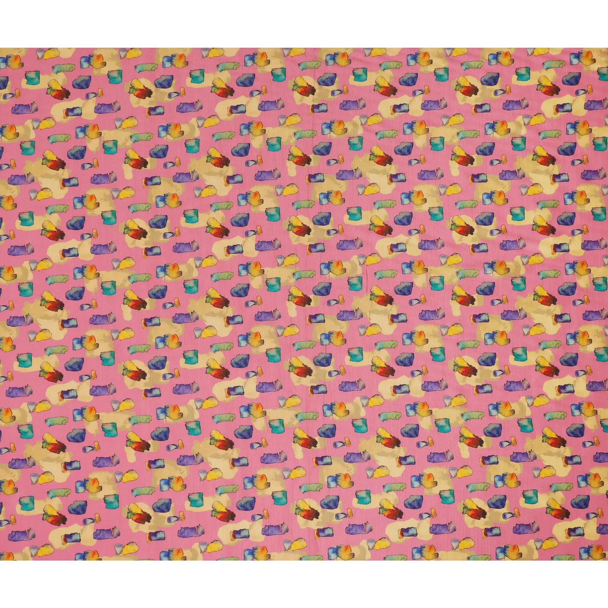 Bright Pink and Multicolor Abstract Viscose Modal Satin Fabric - 110 cm Width-D19986