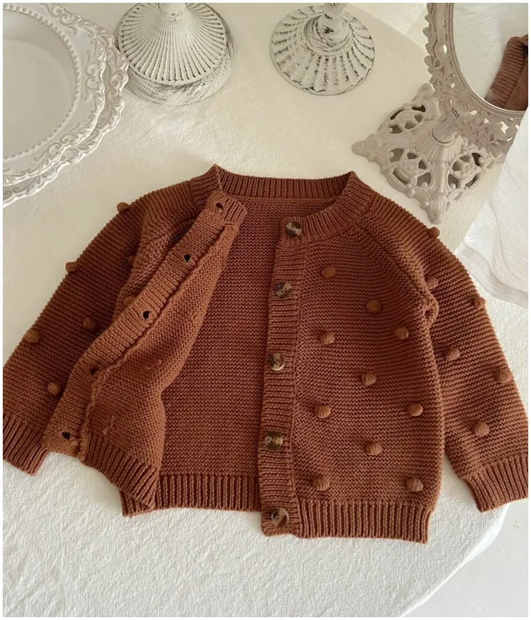 Cotton Baby Bobble Cardigan - Brown