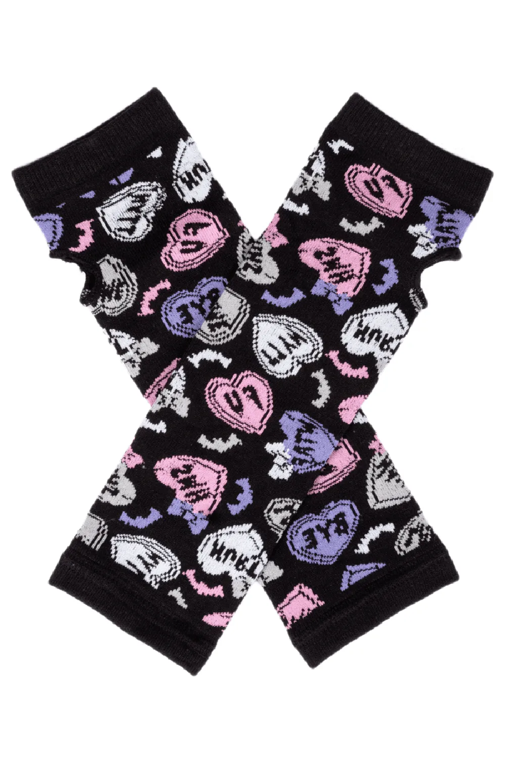 Creepy Hearts Knit Arm Warmers