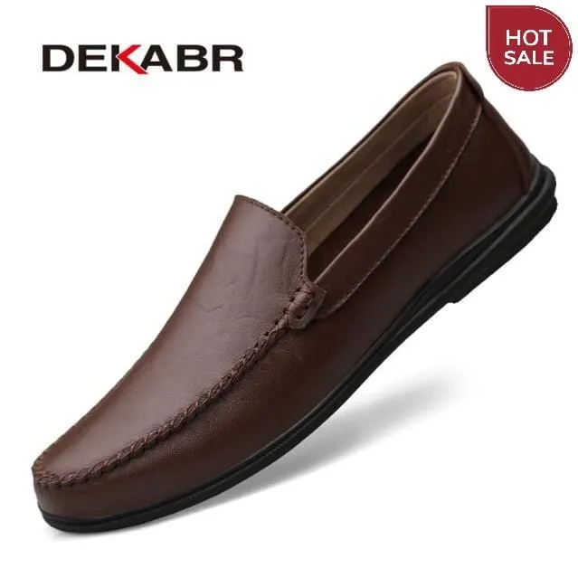 DEKABR Italian Mens Shoes Casual Luxury Brand Summer Men Loafers Split Leather Moccasins Comfy Breathable Slip On Boat Shoes