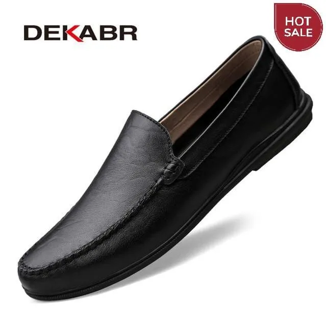 DEKABR Italian Mens Shoes Casual Luxury Brand Summer Men Loafers Split Leather Moccasins Comfy Breathable Slip On Boat Shoes