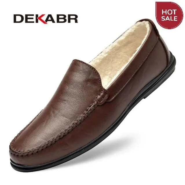 DEKABR Italian Mens Shoes Casual Luxury Brand Summer Men Loafers Split Leather Moccasins Comfy Breathable Slip On Boat Shoes