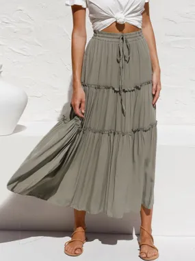 Drawstring Ruffle Midi Skirt