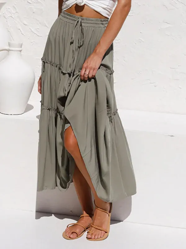 Drawstring Ruffle Midi Skirt