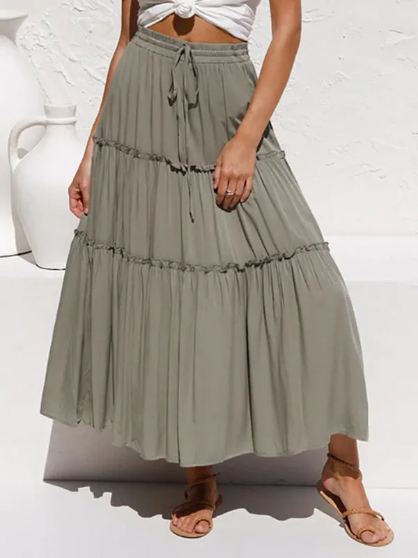 Drawstring Ruffle Midi Skirt