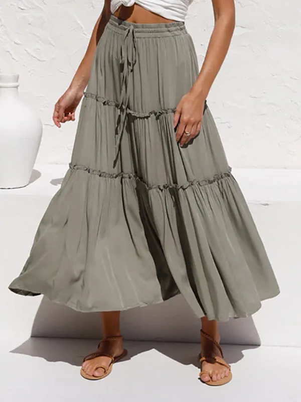 Drawstring Ruffle Midi Skirt