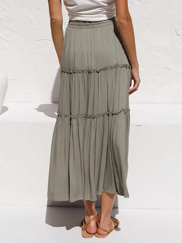 Drawstring Ruffle Midi Skirt