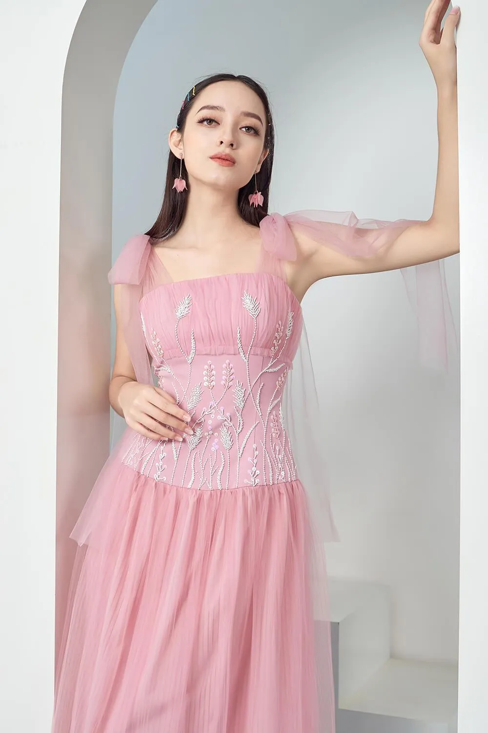 Drogo Drop Waist Sleeveless Mesh Sheer Midi Dress
