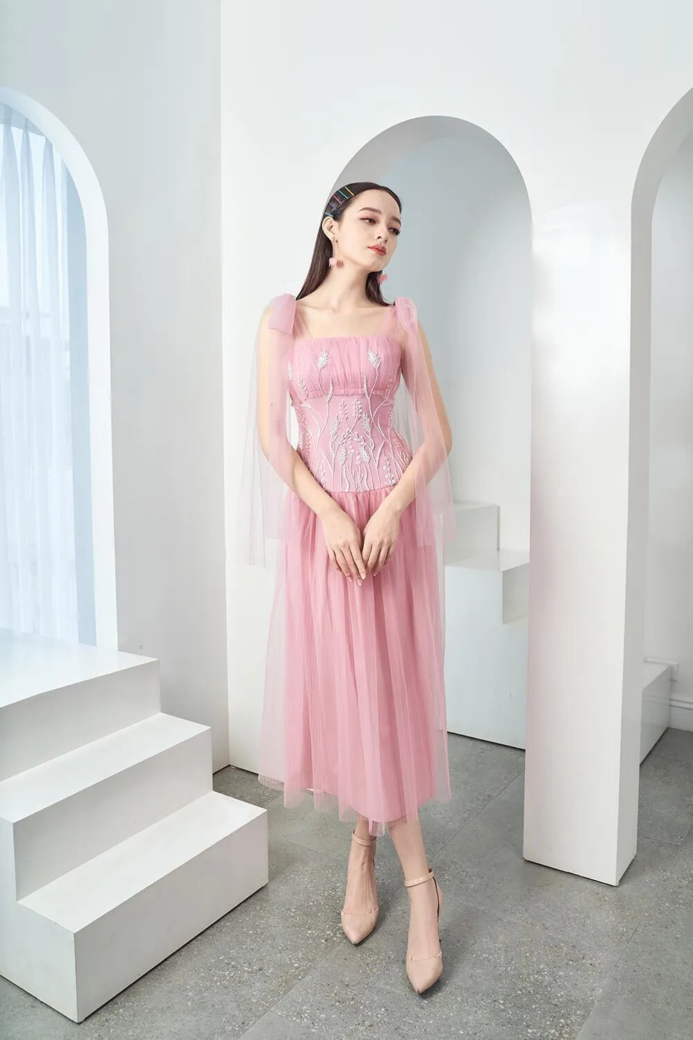 Drogo Drop Waist Sleeveless Mesh Sheer Midi Dress