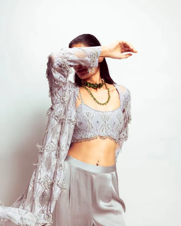 Embroidered Shrug Set