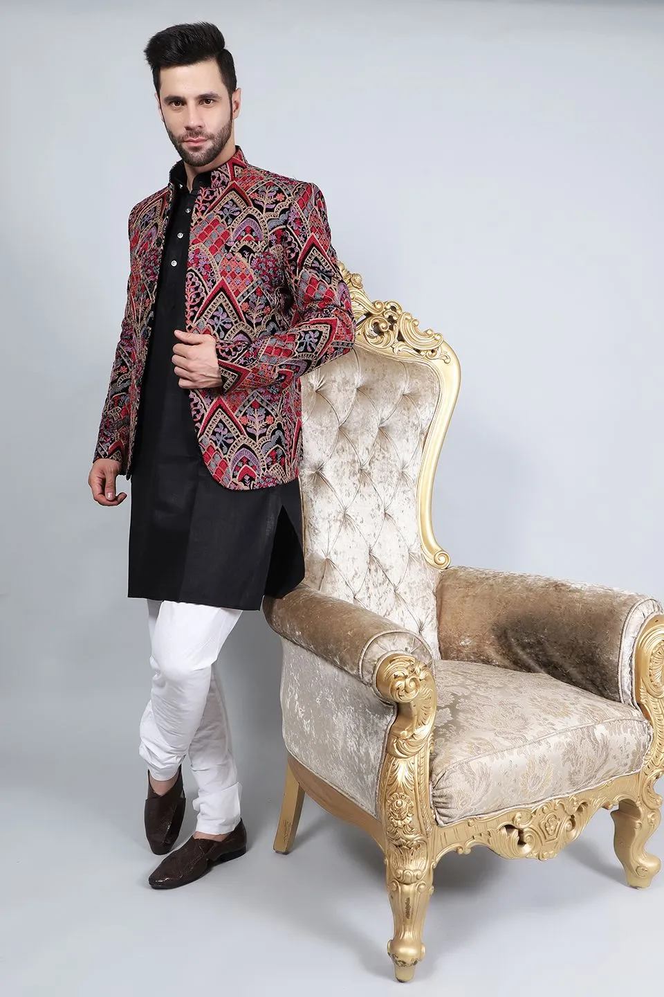 Embroidered Velvet Red Blazer