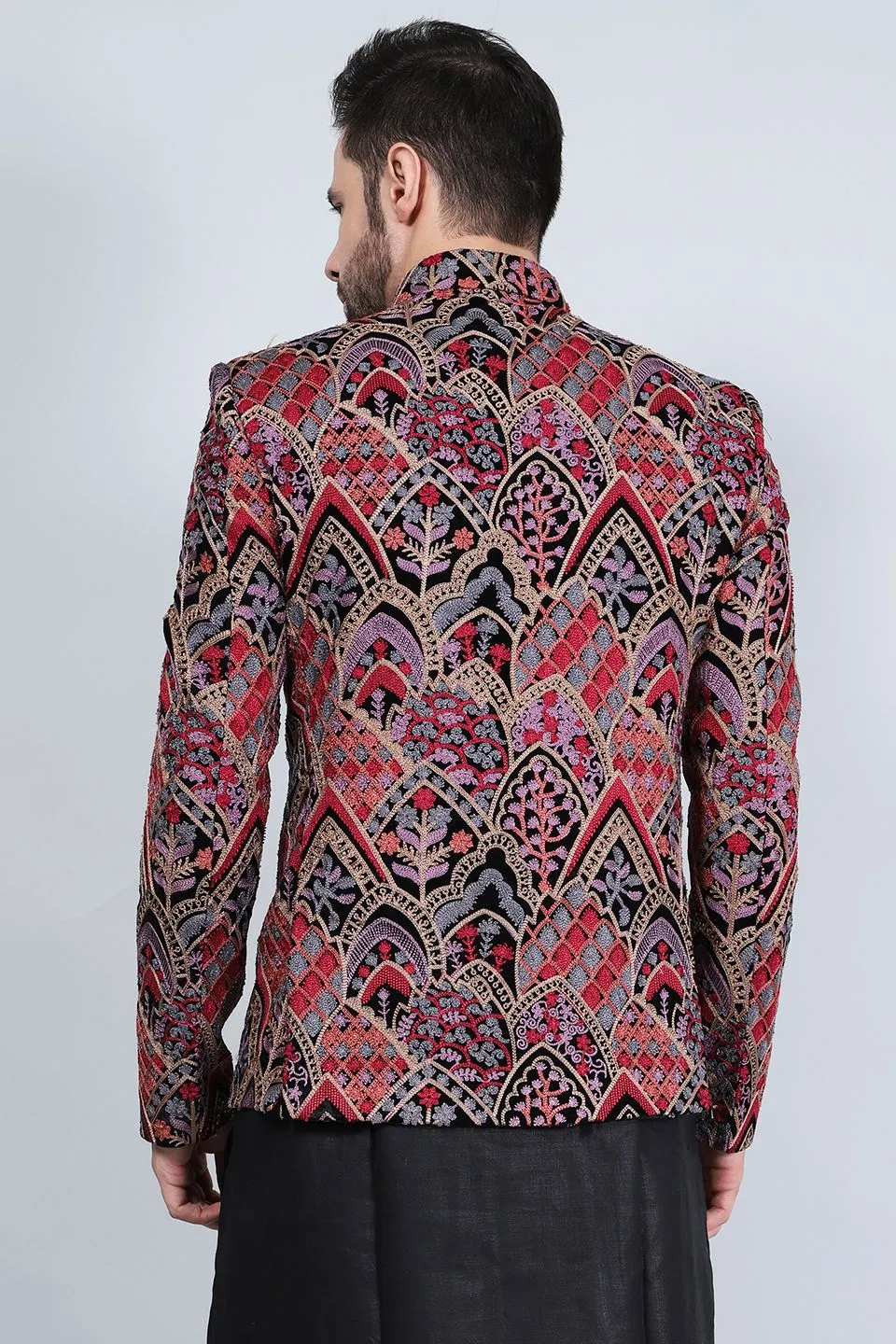 Embroidered Velvet Red Blazer