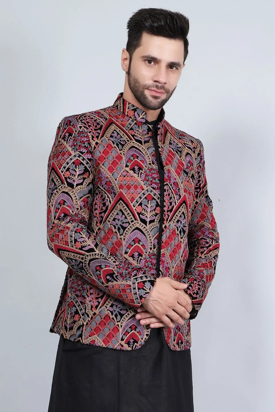 Embroidered Velvet Red Blazer