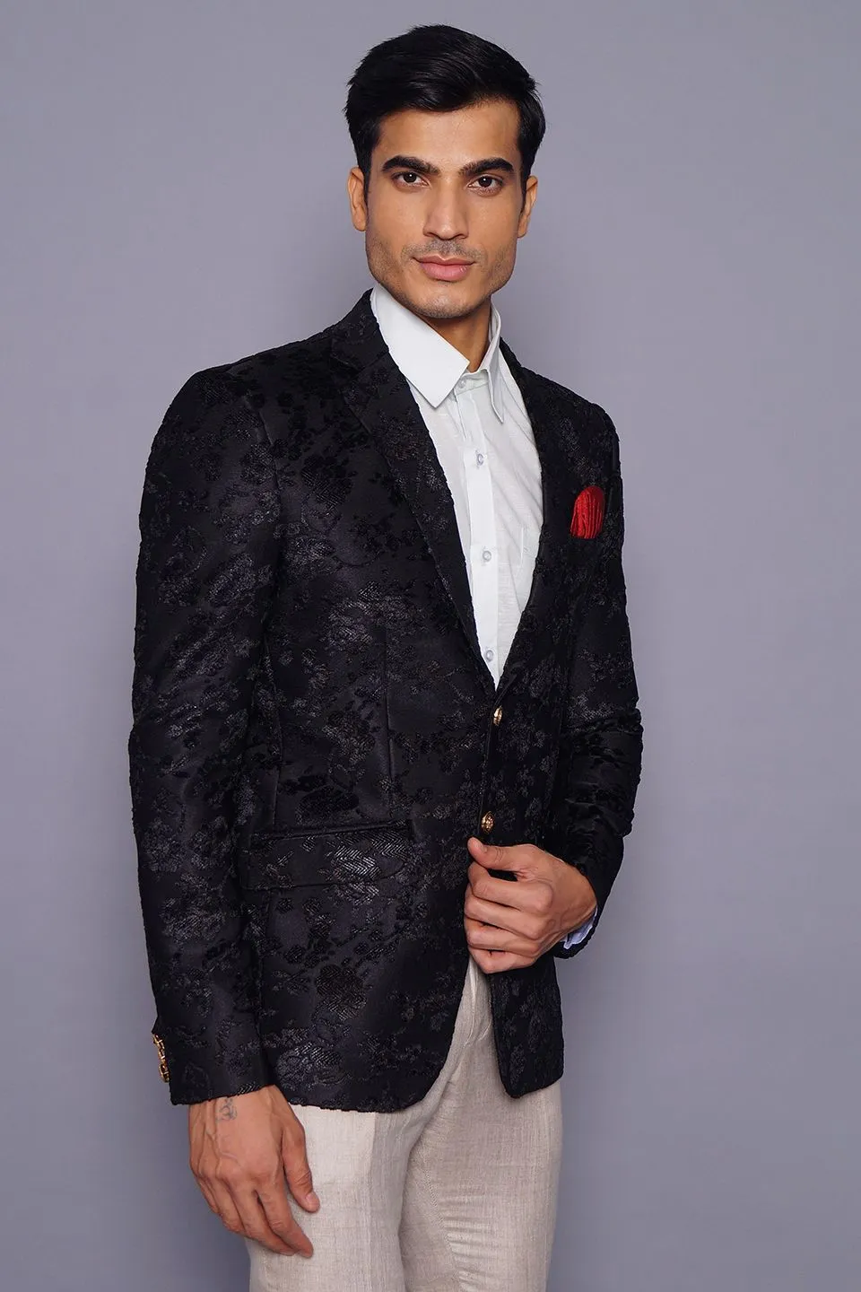 Emroidered Velvet Black Blazer