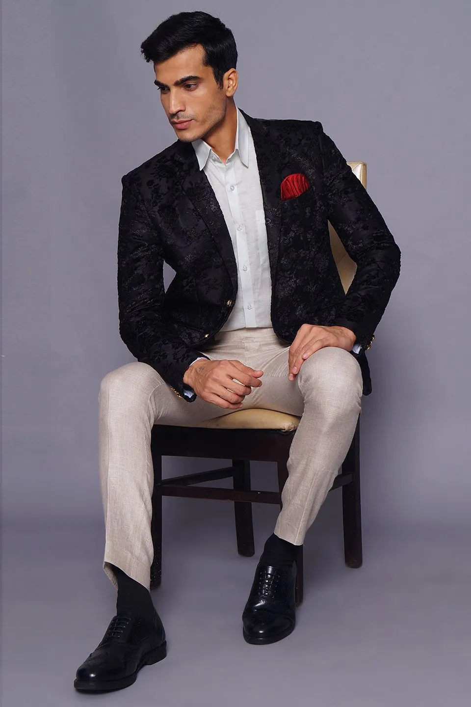 Emroidered Velvet Black Blazer