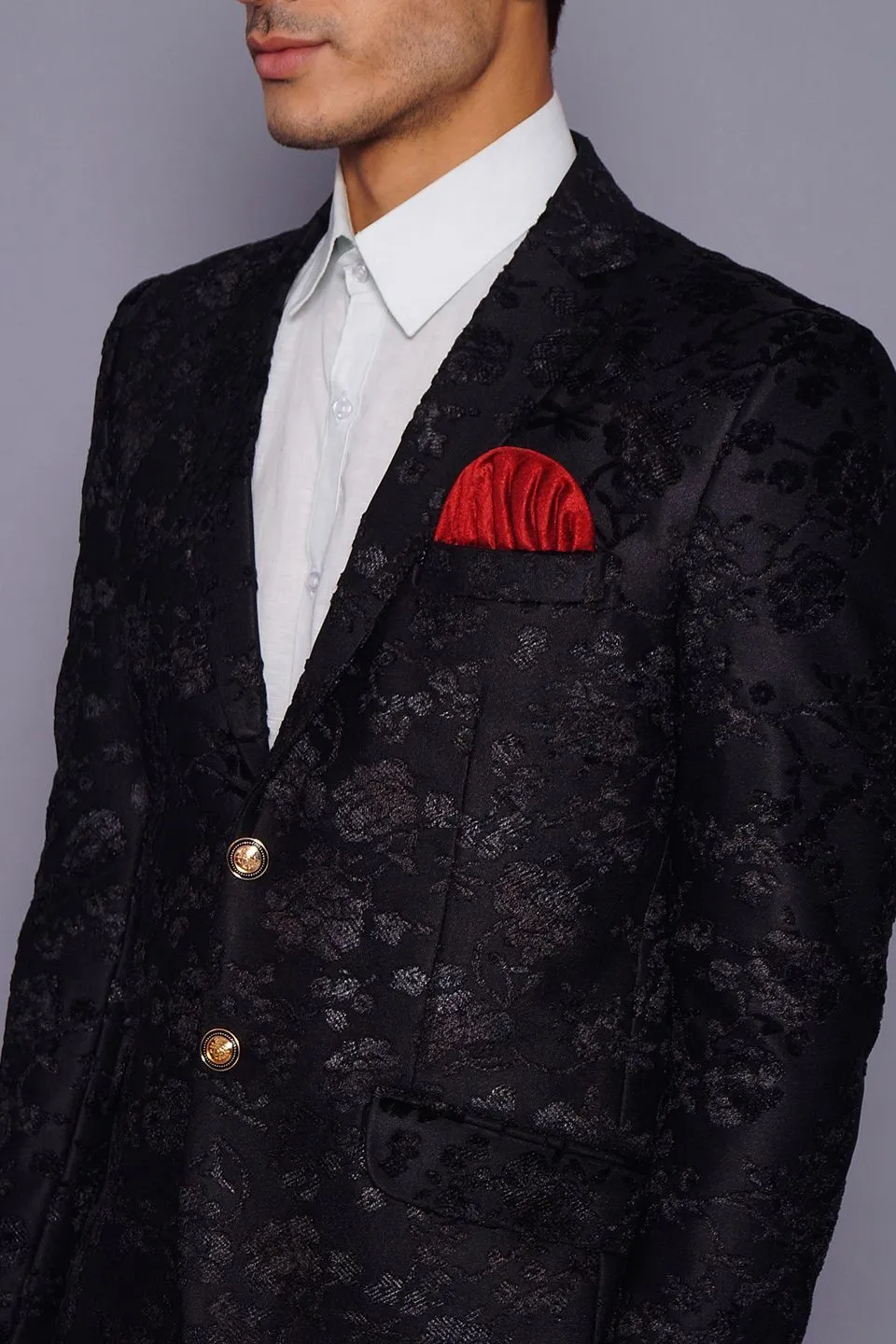 Emroidered Velvet Black Blazer