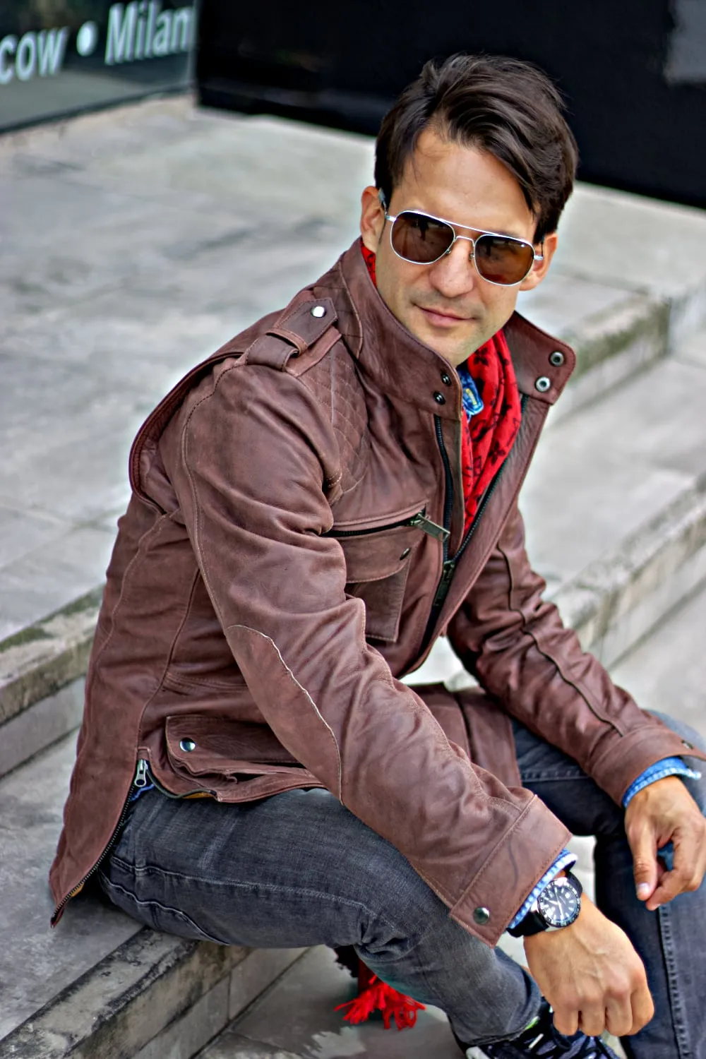 FIELD FR Leather Jacket Rugged Napa Washed Brown / Contrasted  - mid-length