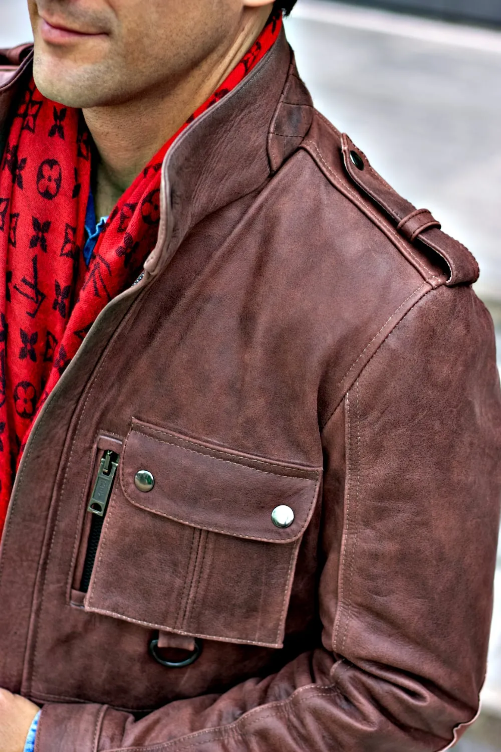 FIELD FR Leather Jacket Rugged Napa Washed Brown / Contrasted  - mid-length