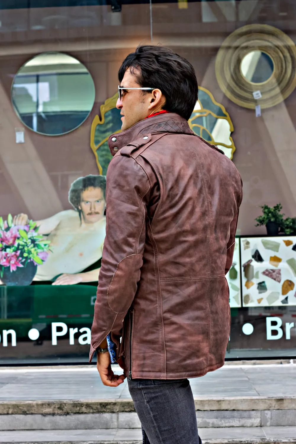 FIELD FR Leather Jacket Rugged Napa Washed Brown / Contrasted  - mid-length