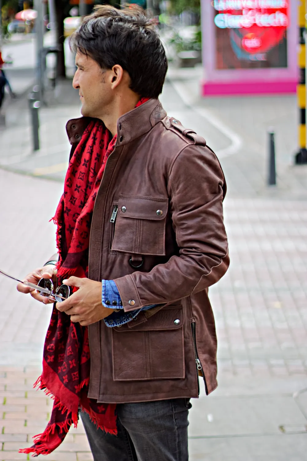 FIELD FR Leather Jacket Rugged Napa Washed Brown / Contrasted  - mid-length