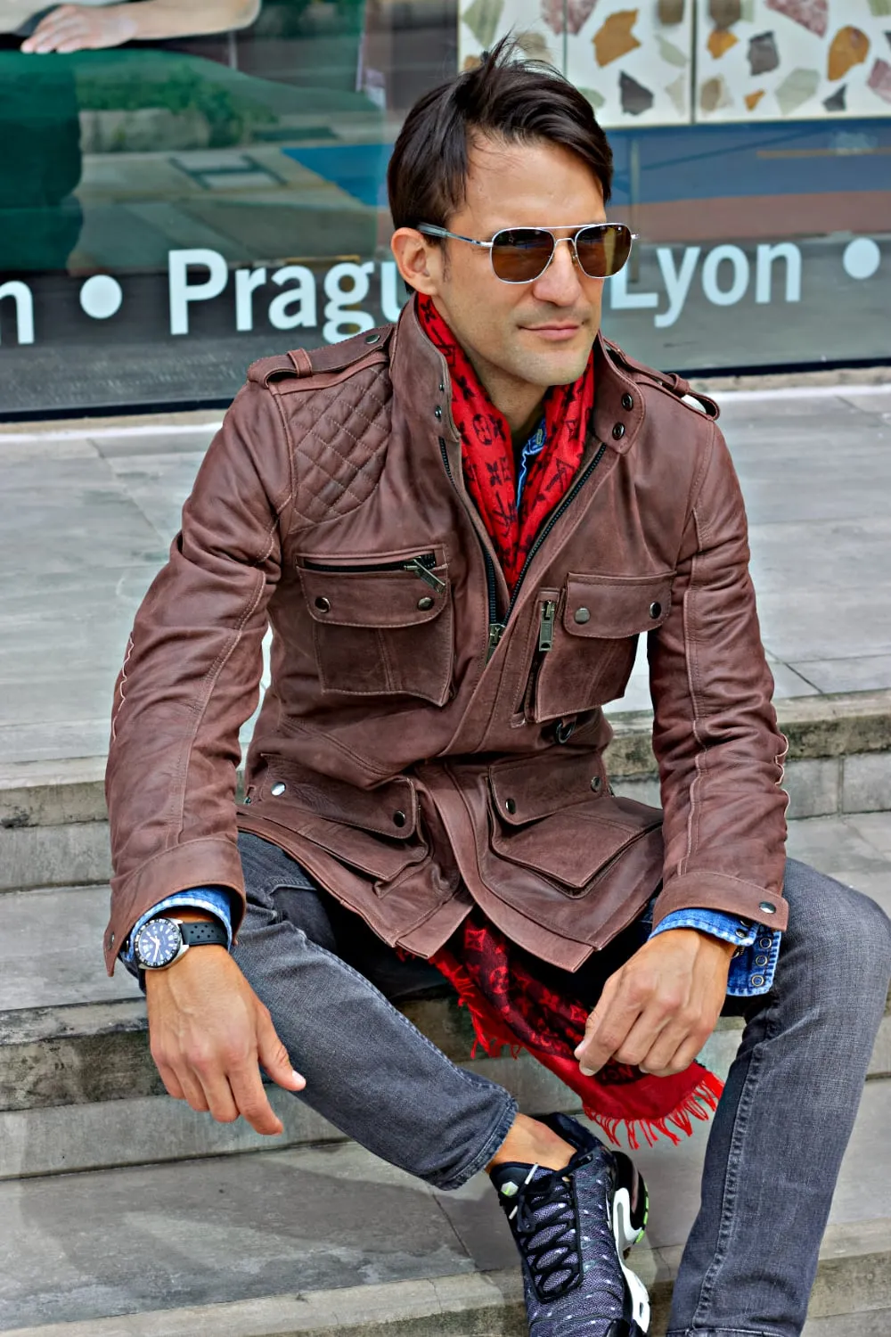 FIELD FR Leather Jacket Rugged Napa Washed Brown / Contrasted  - mid-length