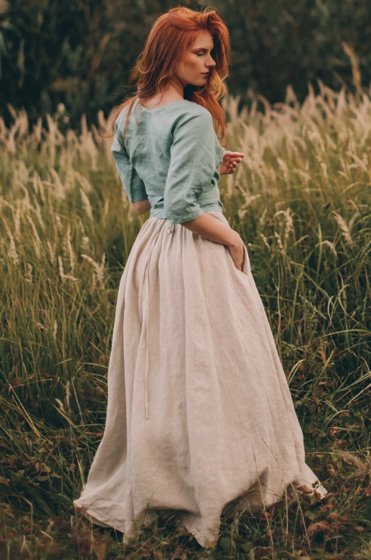 Flared Linen Wrap Skirt