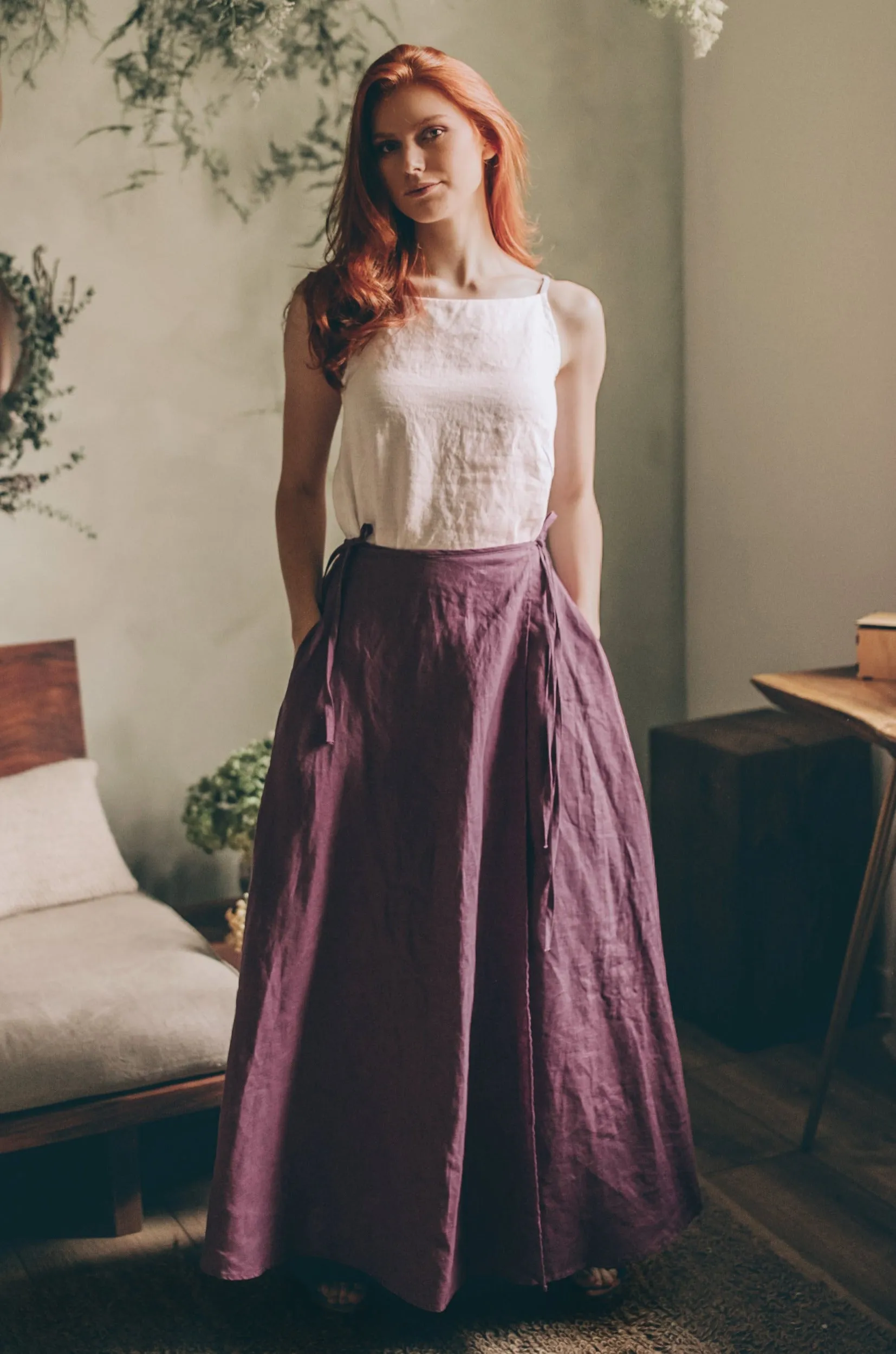 Flared Linen Wrap Skirt
