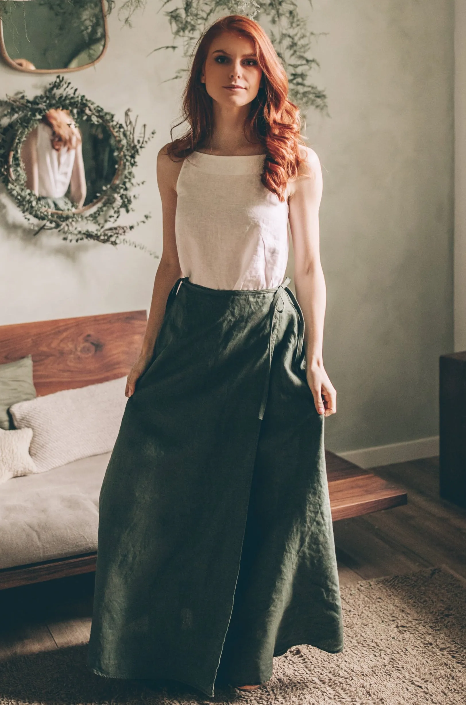 Flared Linen Wrap Skirt