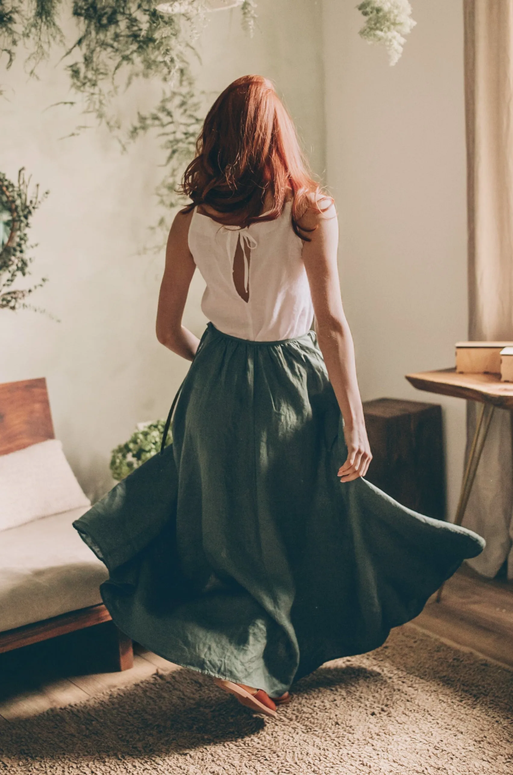 Flared Linen Wrap Skirt