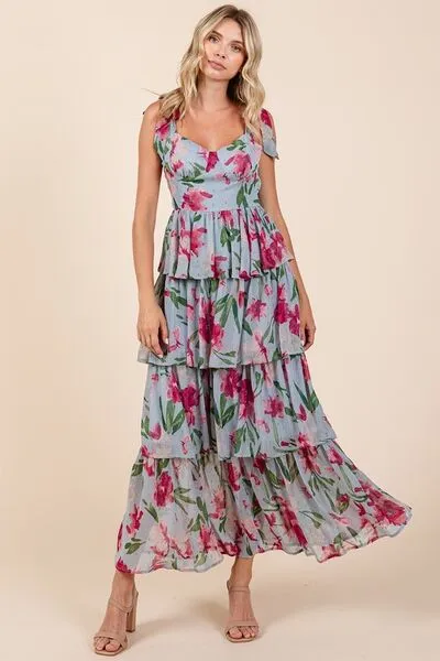 Garden Party Layered Floral Sweetheart Maxi Dress