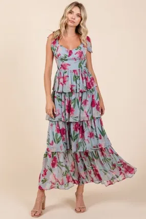 Garden Party Layered Floral Sweetheart Maxi Dress