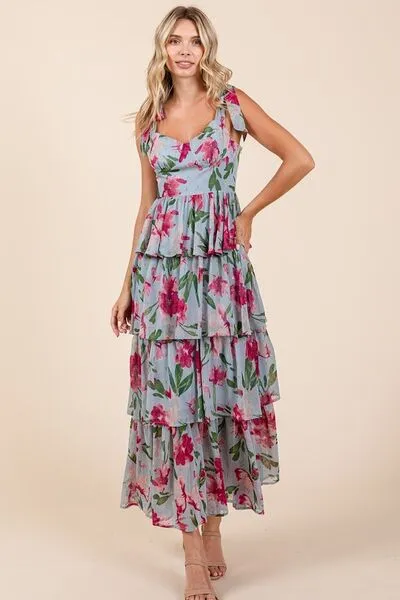 Garden Party Layered Floral Sweetheart Maxi Dress
