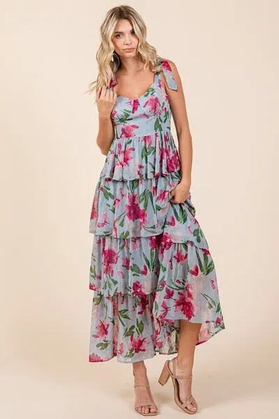 Garden Party Layered Floral Sweetheart Maxi Dress
