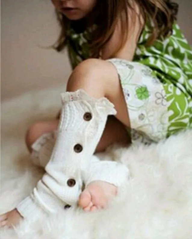 Girls Laced Knitted Wool Leg Warmers